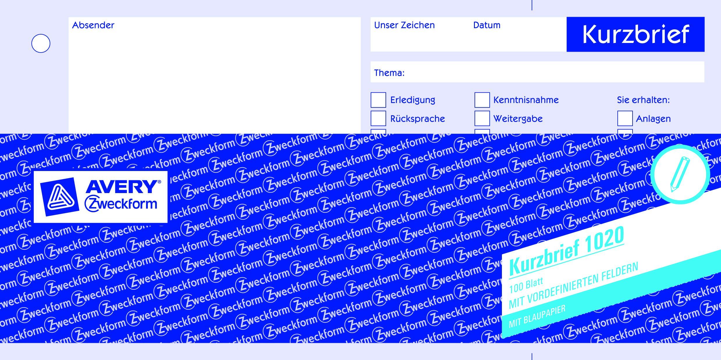 1020 Kurzbrief, DIN A4 (1/3), vorgelocht, 100 Blatt, weiß