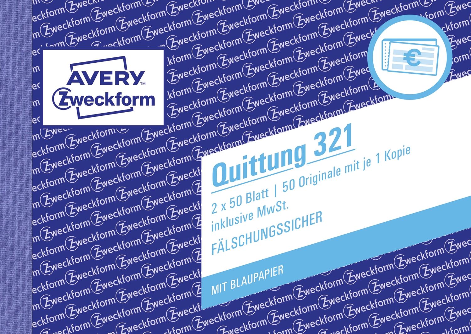 321 Quittung inkl. MwSt. - A6 quer, MP, BL, fälschungssicher, 2 x 50 Blatt, weiß 321 Quittung inkl. MwSt. - A6 quer, MP, BL, fälschungssicher, 2 x 50 Blatt, weiß