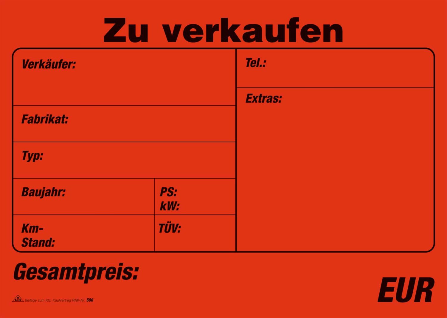 Kaufvertrag für ein gebr. Kfz - SD, 1x4 Blatt, DIN A4, mit Verkaufsplakat Kaufvertrag für ein gebr. Kfz - SD, 1x4 Blatt, DIN A4, mit Verkaufsplakat