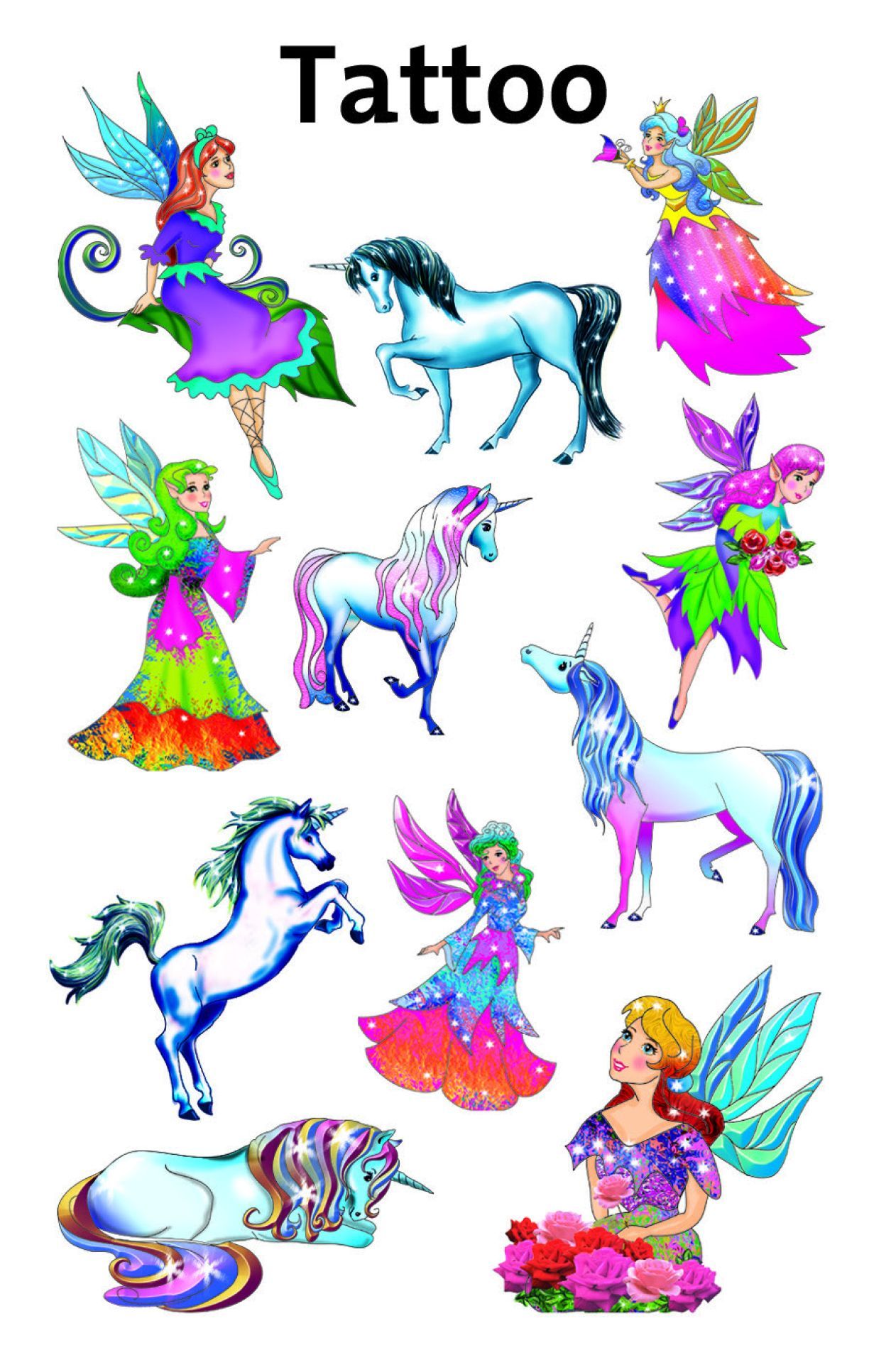 Z-Design 56390, Kinder Tattoos, Elfen, Einhörner, 1 Bogen/11 Tattoo Z-Design 56390, Kinder Tattoos, Elfen, Einhörner, 1 Bogen/11 Tattoo