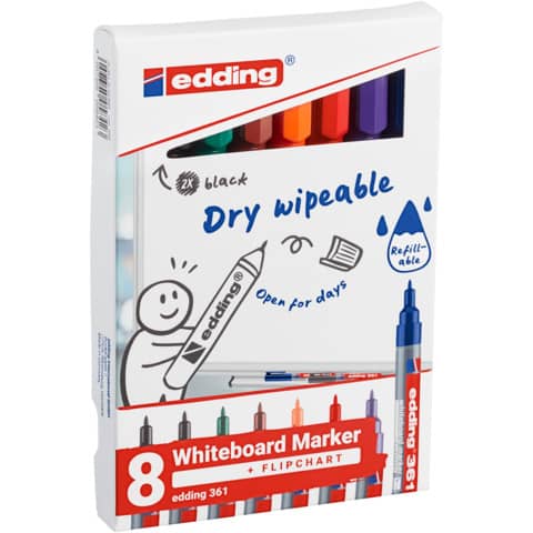 Whiteboardmarker Edding 361 (4-361-8-S2999), Rundspitze 1 mm, 8 Stück farbig sortiert