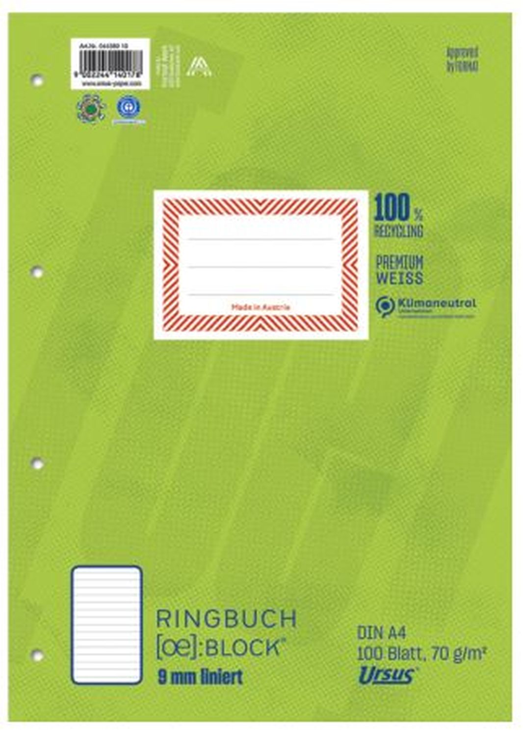 Ringbuchblock - A4, 100 Blatt, 70 g/qm, liniert