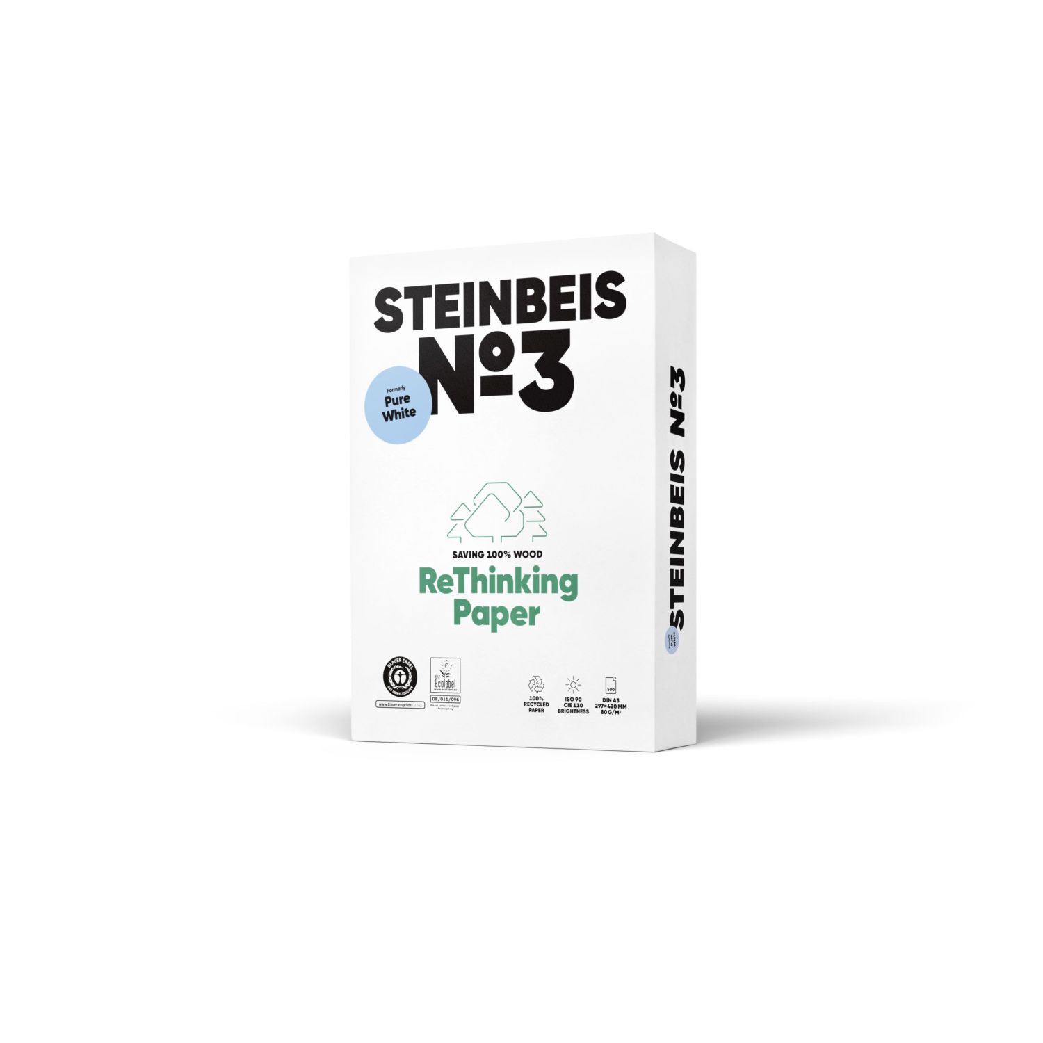 Kopierpapier No.3 Pure White 8015B80B Recyclingpapier K1606666080B, DIN A3, 80g, 110 CIE weiß, 500 Blatt