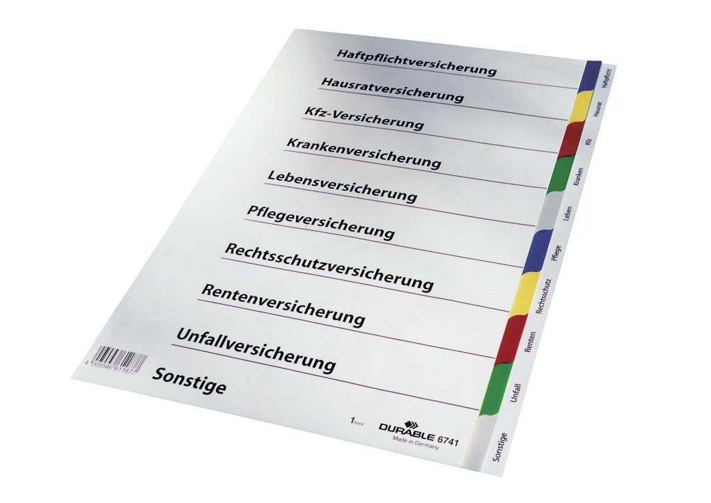 Versicherungsregister - Hartfolie, blanko, A4, 10 Blatt Versicherungsregister - Hartfolie, blanko, A4, 10 Blatt