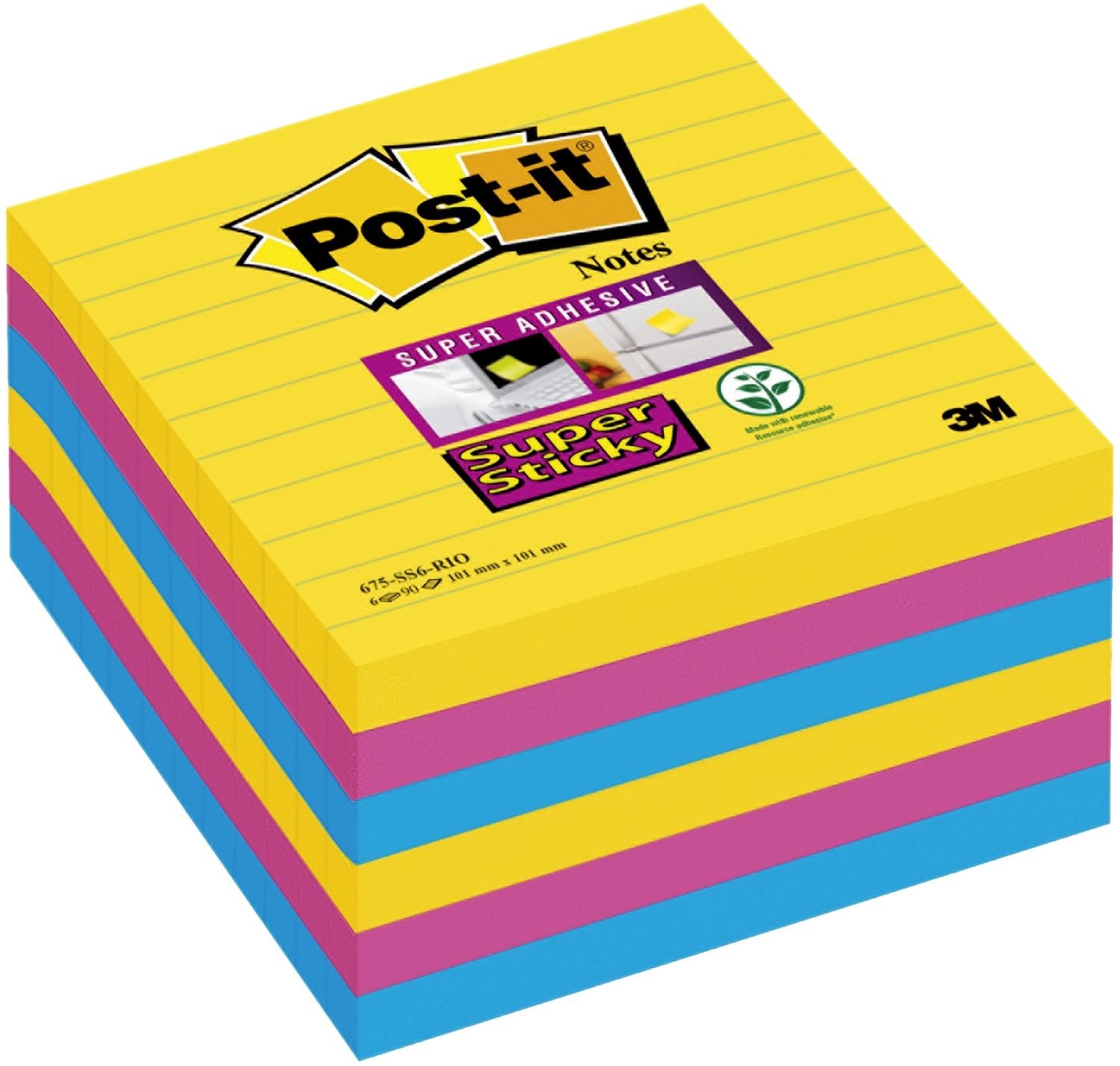 Haftnotiz Super Sticky Notes - 101 x 101 mm, liniert, 6x 90 Blatt