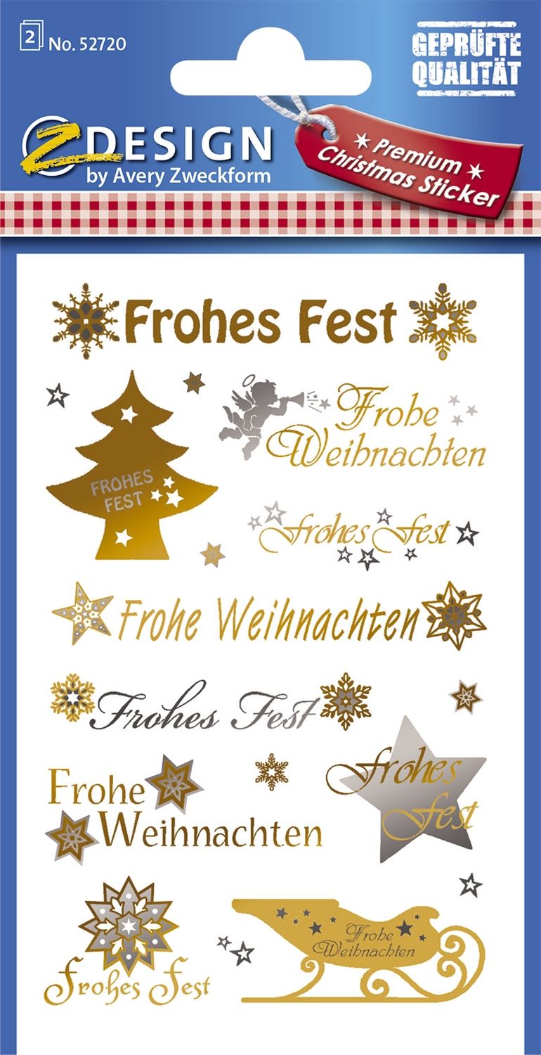 Z-Design 52720, Weihnachtssticker, Schriftzug: "Frohe Weihnachten", 2 Bogen/20 Sticker