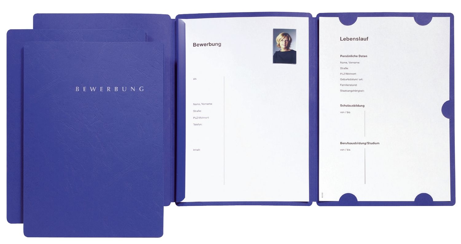 Bewerbungsset Select - blau, 3-teilig, Klemmschiene und Halbmondstanzung, 3 Stück Bewerbungsset Select - blau, 3-teilig, Klemmschiene und Halbmondstanzung, 3 Stück