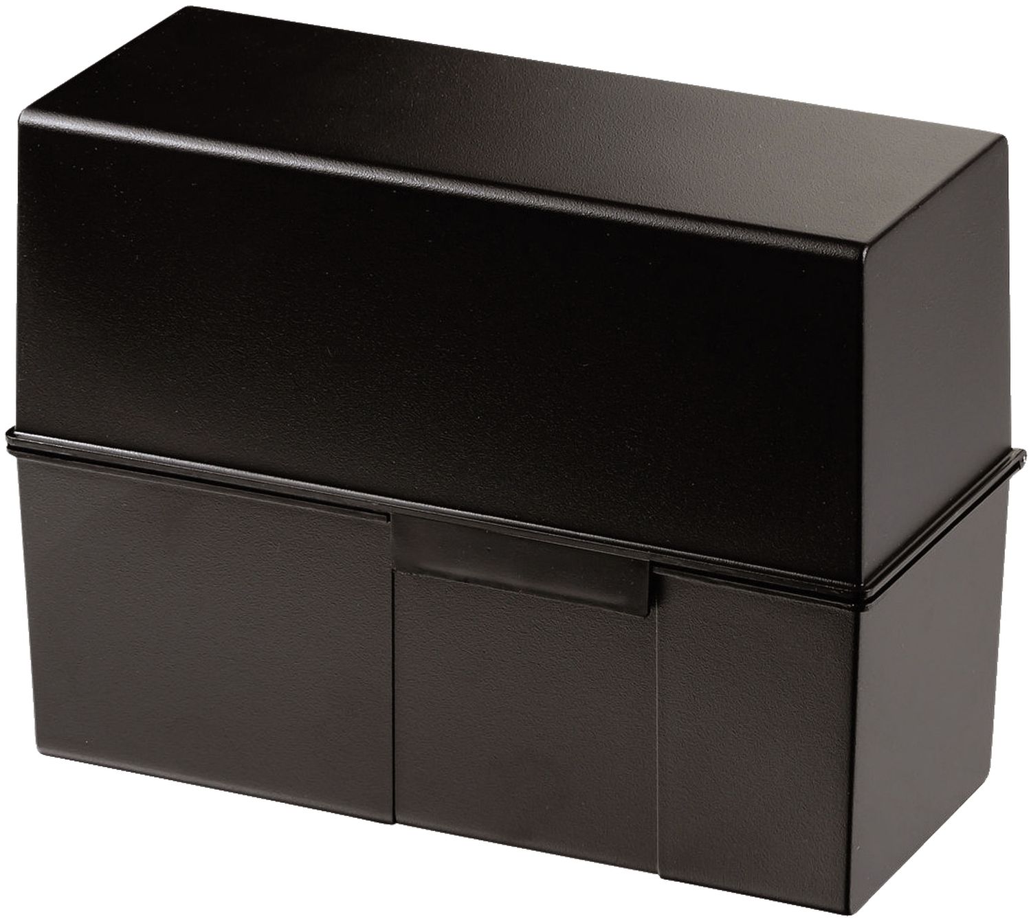 Karteibox DIN A5 quer, max 500 Karten mit Stahlscharnier, schwarz Karteibox DIN A5 quer, max 500 Karten mit Stahlscharnier, schwarz