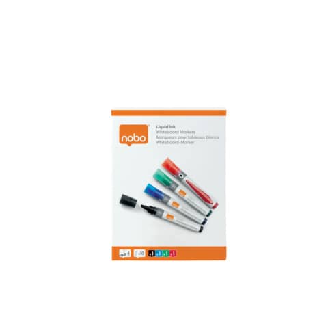 Whiteboardmarker und Flipchartmarker nobo 1902408, Rundspitze 3 mm, 4 Stück farbig sortiert