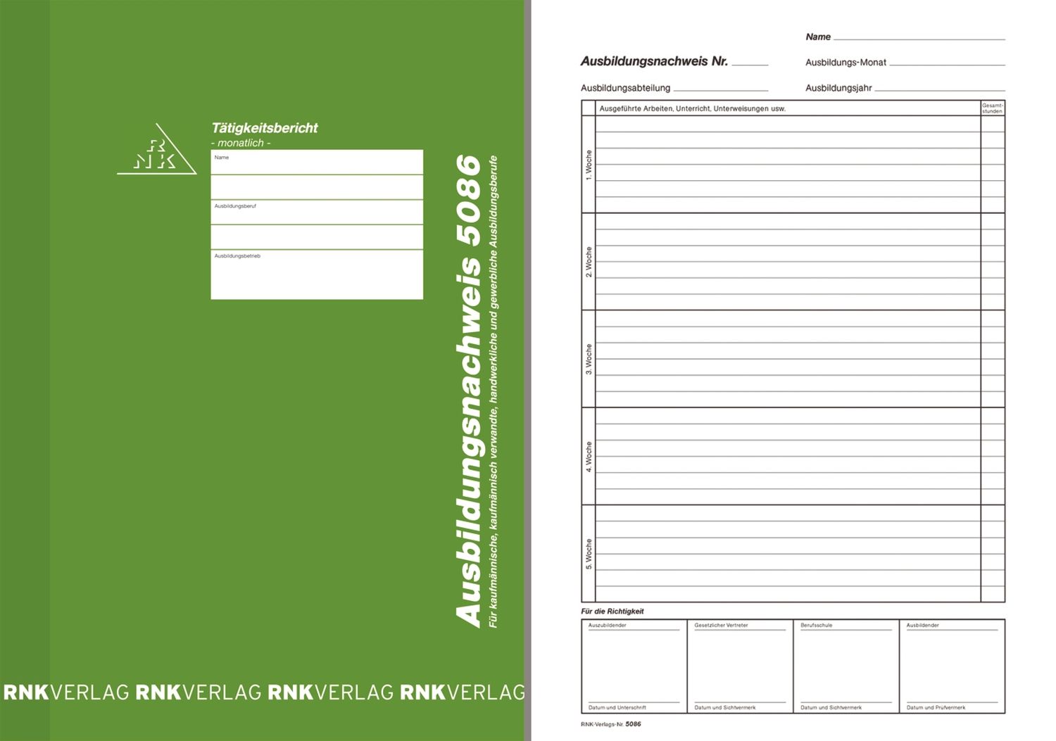 Ausbildungsnachweis-Block monatlich, alle Berufe, 24 Blatt, DIN A4 Ausbildungsnachweis-Block monatlich, alle Berufe, 24 Blatt, DIN A4