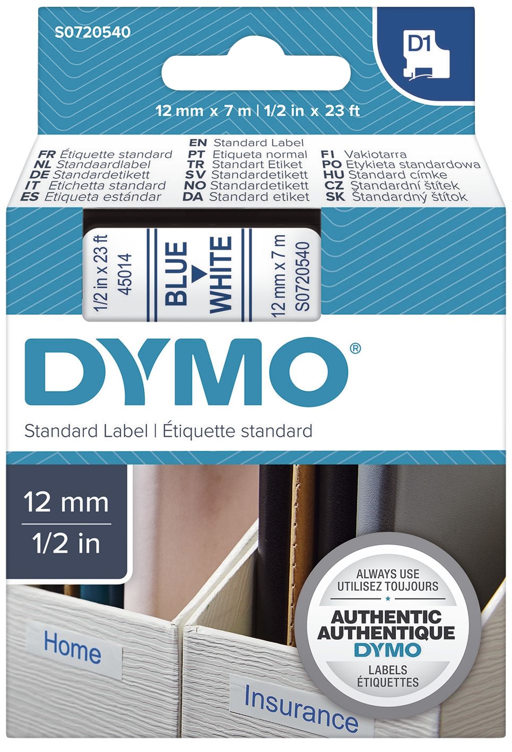 Schriftband D1 Kunststoff - laminiert, 7 m x 12 mm, Blau/Weiß Schriftband D1 Kunststoff - laminiert, 7 m x 12 mm, Blau/Weiß