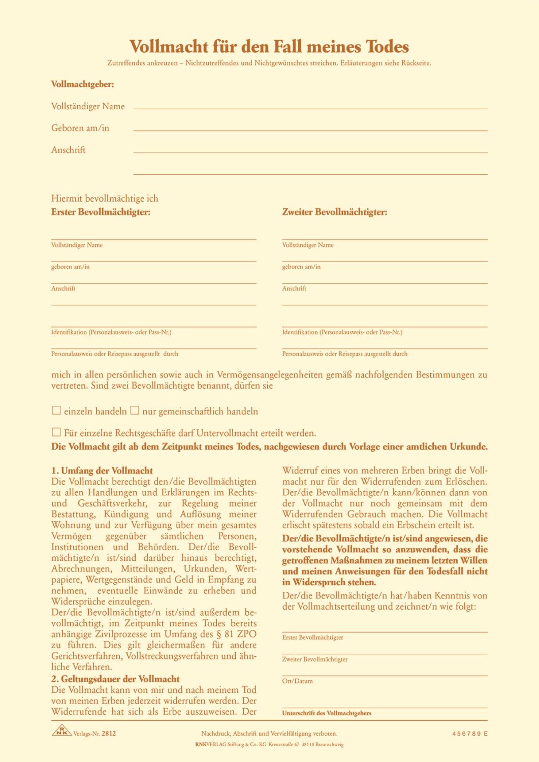 Testament Brief mit Anweisungen und Vollmacht für den Todesfall, DIN A4 Testament Brief mit Anweisungen und Vollmacht für den Todesfall, DIN A4