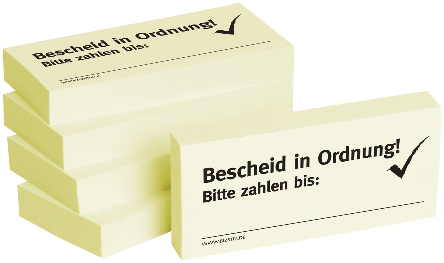 Haftnotizen "Bescheid in Ordnung" - 75 x 35 mm, 5x 100 Blatt Haftnotizen "Bescheid in Ordnung" - 75 x 35 mm, 5x 100 Blatt