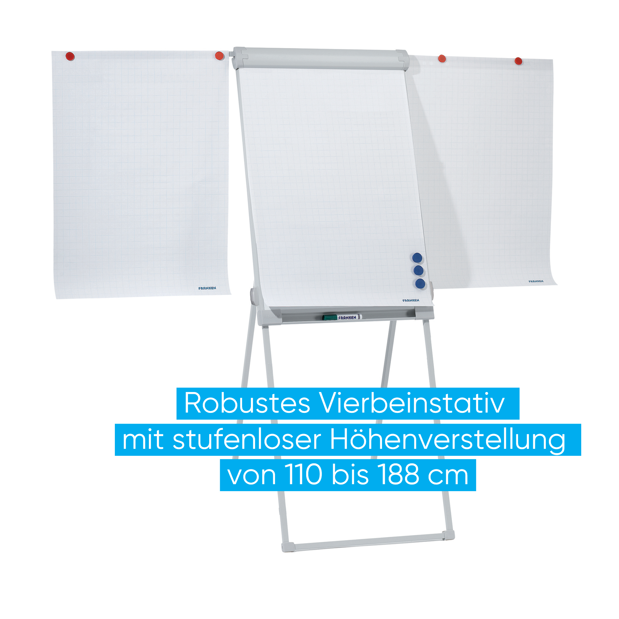 Flipchart Franken PRO Standard FC84, Vierbein, mit Seitenarmen, höhenverstellbar, 67 x 95 cm