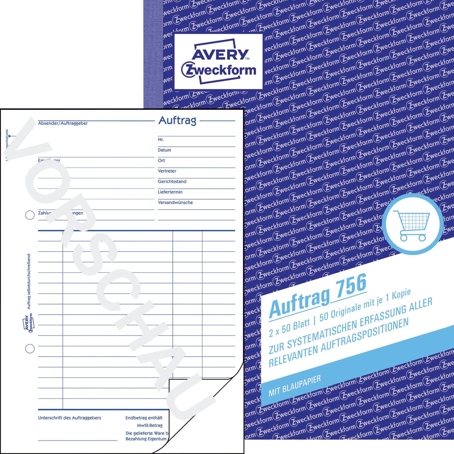 756 Auftrag, DIN A5, selbstdurchschreibend, 2 x 50 Blatt, weiß 756 Auftrag, DIN A5, selbstdurchschreibend, 2 x 50 Blatt, weiß