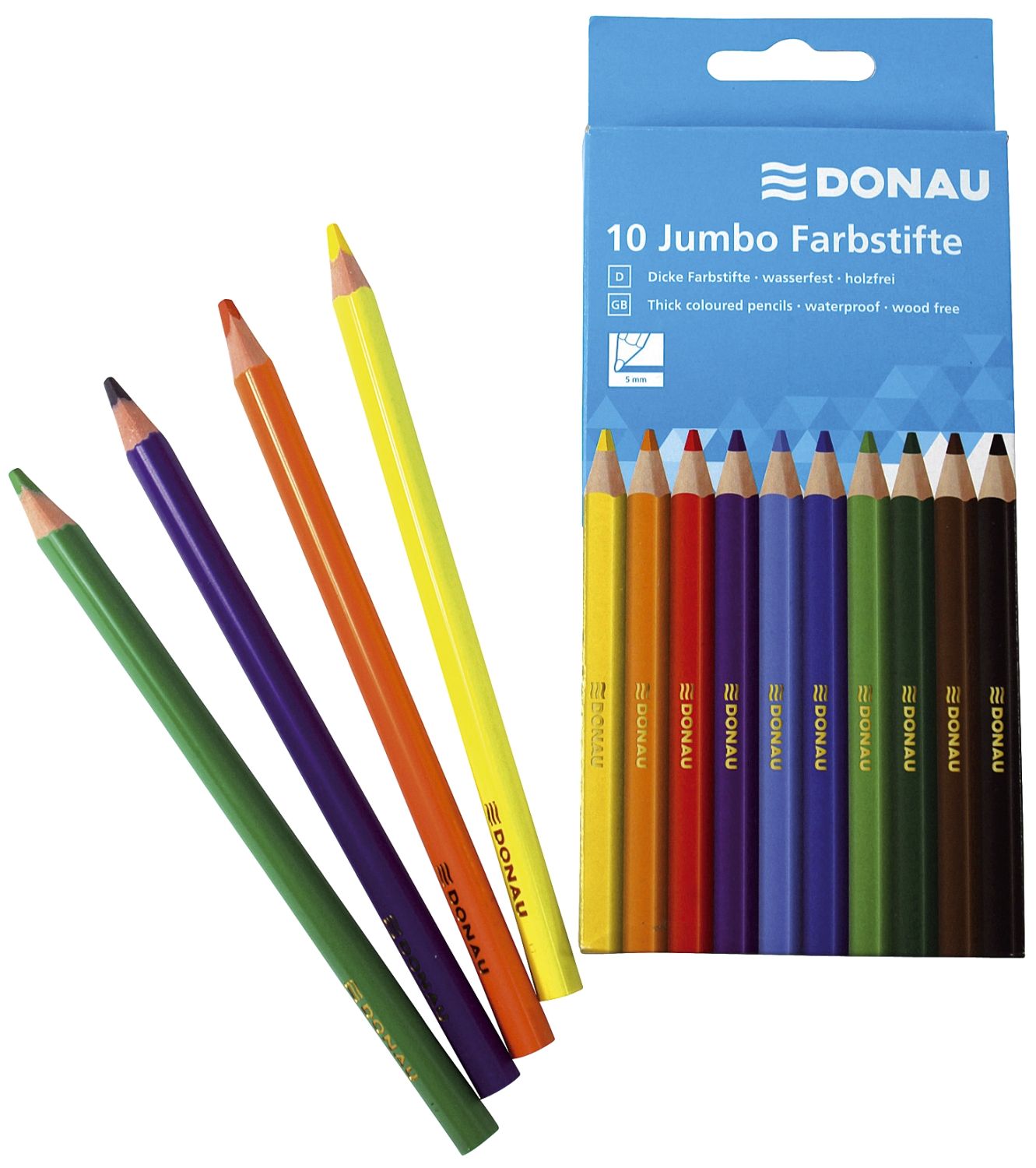 Farbstifte Jumbo - dreikant, 5 mm, 10 Farben, Kartonetui