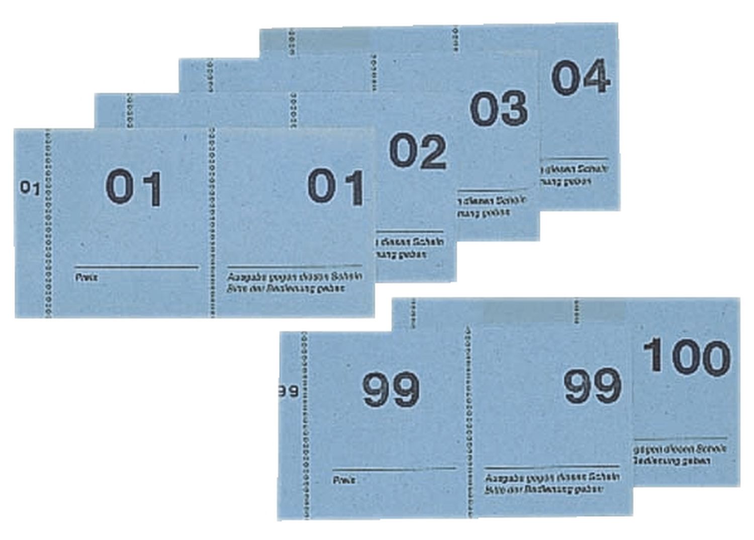 Nummernblock - 1-100, 5 farbig sortiert, 105x50 mm, 100 Blatt Nummernblock - 1-100, 5 farbig sortiert, 105x50 mm, 100 Blatt