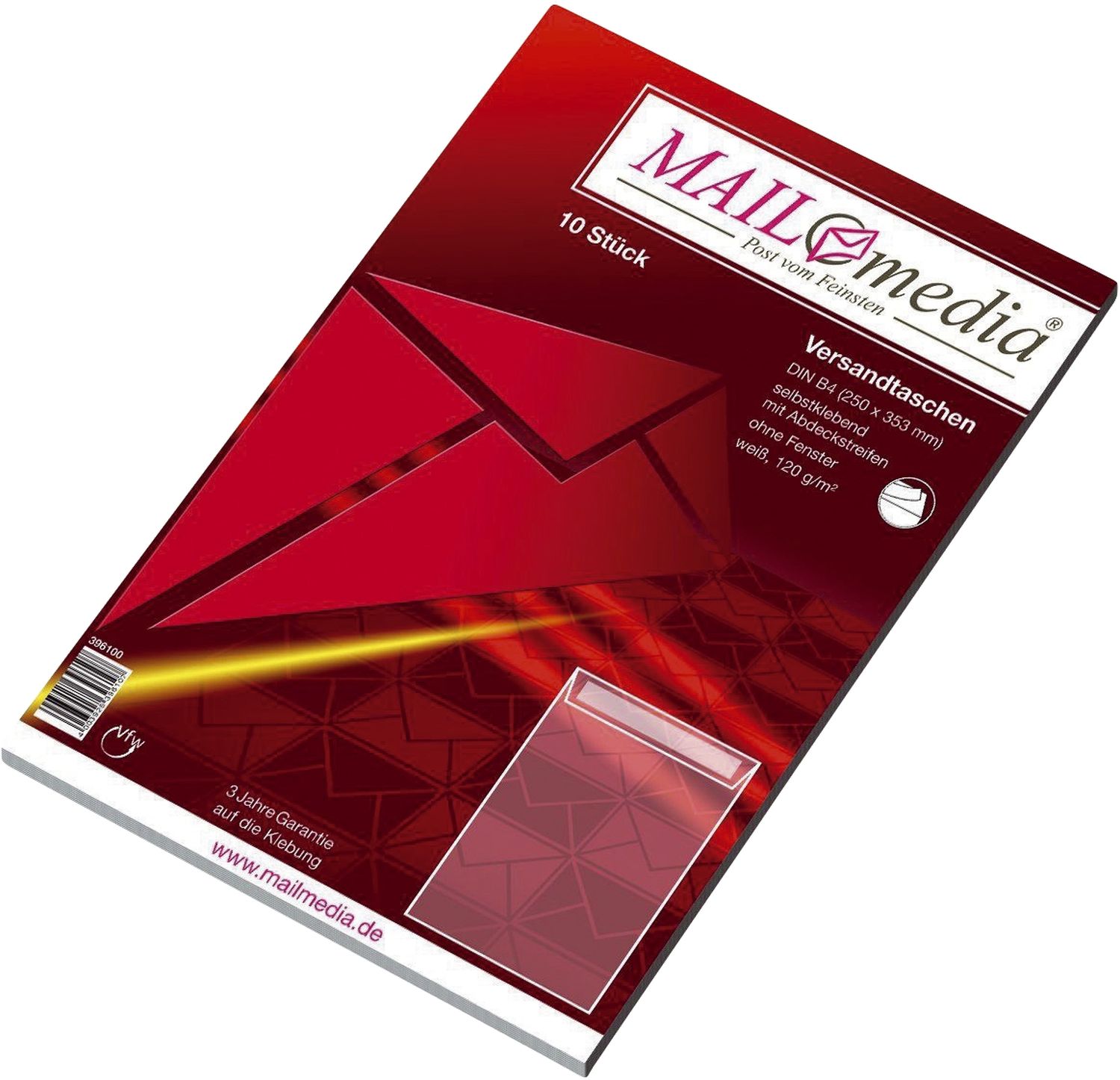 Versandtaschen MAILmedia® 30002545, B4, ohne Fenster, haftklebend, 120 g/qm, weiß, 10 Stück