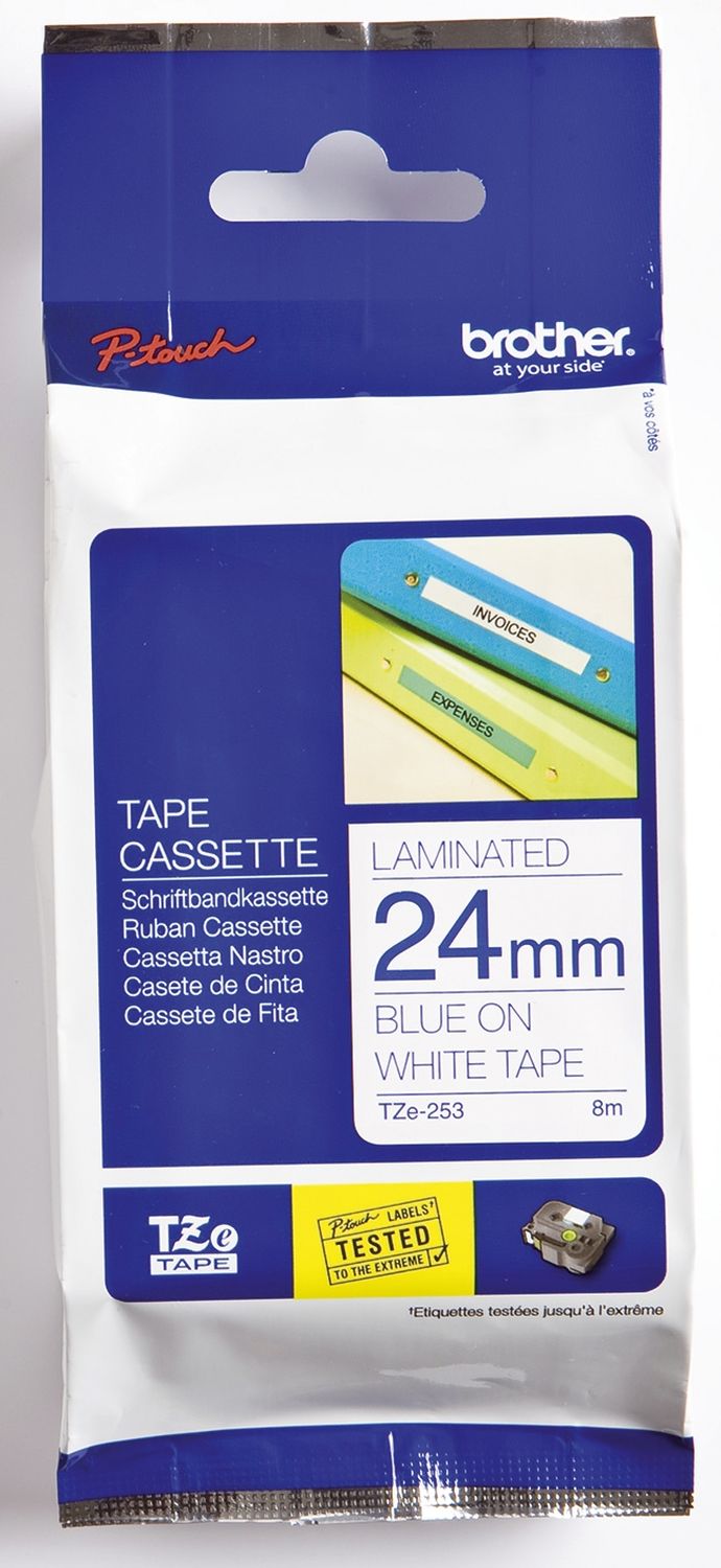 TZe-253 Schriftbandkassette - laminiert, 24 mm x 8 m, blau auf weiß TZe-253 Schriftbandkassette - laminiert, 24 mm x 8 m, blau auf weiß