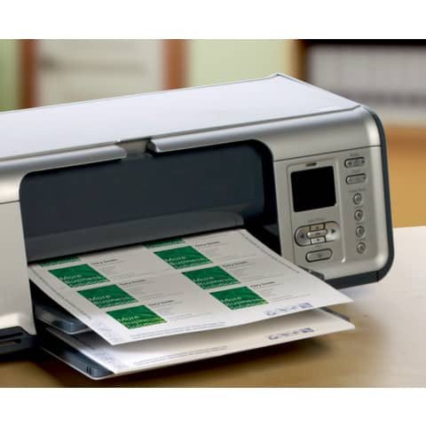 Visitenkarten Avery Zweckform C32011-10, einseitiger Druck, 85 x 54 mm, Ecken spitz, 200 g/qm, weiß matt, 100 Stück auf 10 Blatt