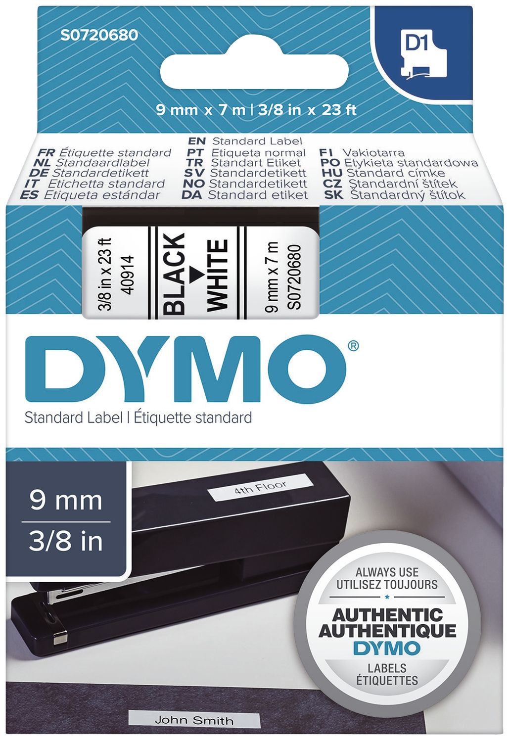 Schriftband D1 Kunststoff - laminiert, 7 m x 9 mm, Schwarz/Weiß Schriftband D1 Kunststoff - laminiert, 7 m x 9 mm, Schwarz/Weiß