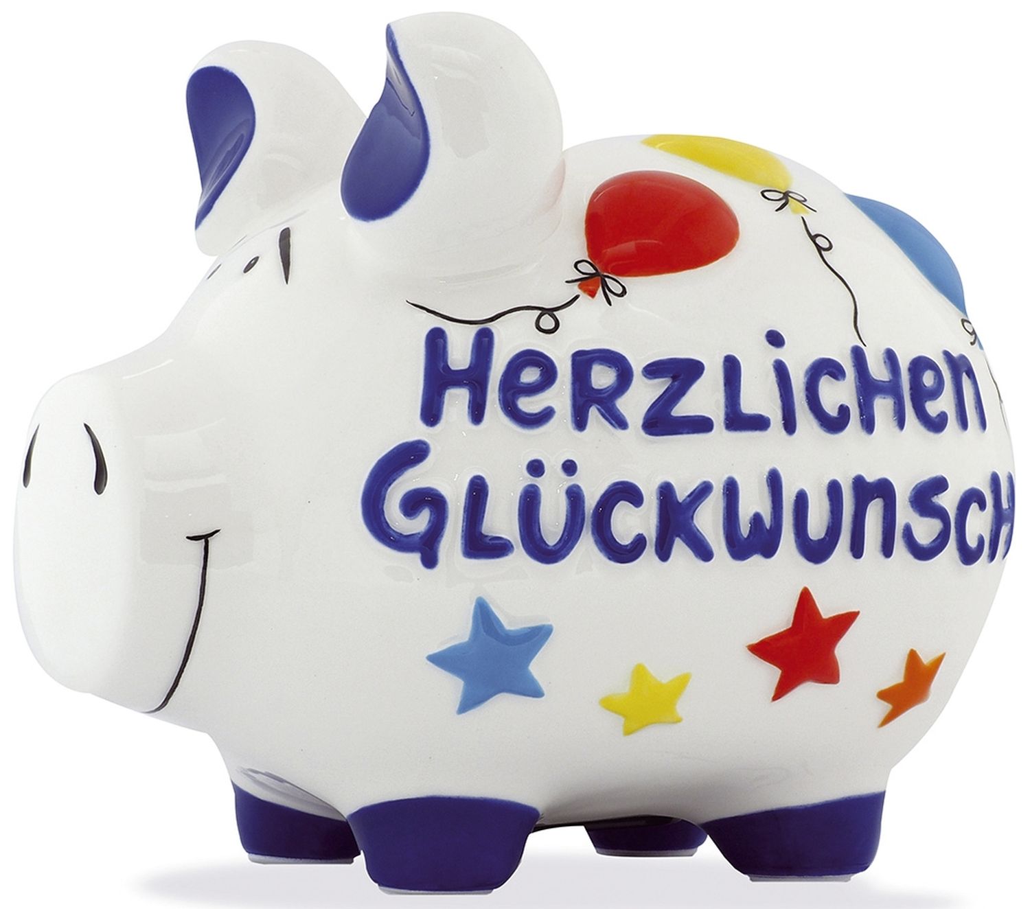 Spardose Schwein "Herzlichen Glückwunsch" - weiß, mittel