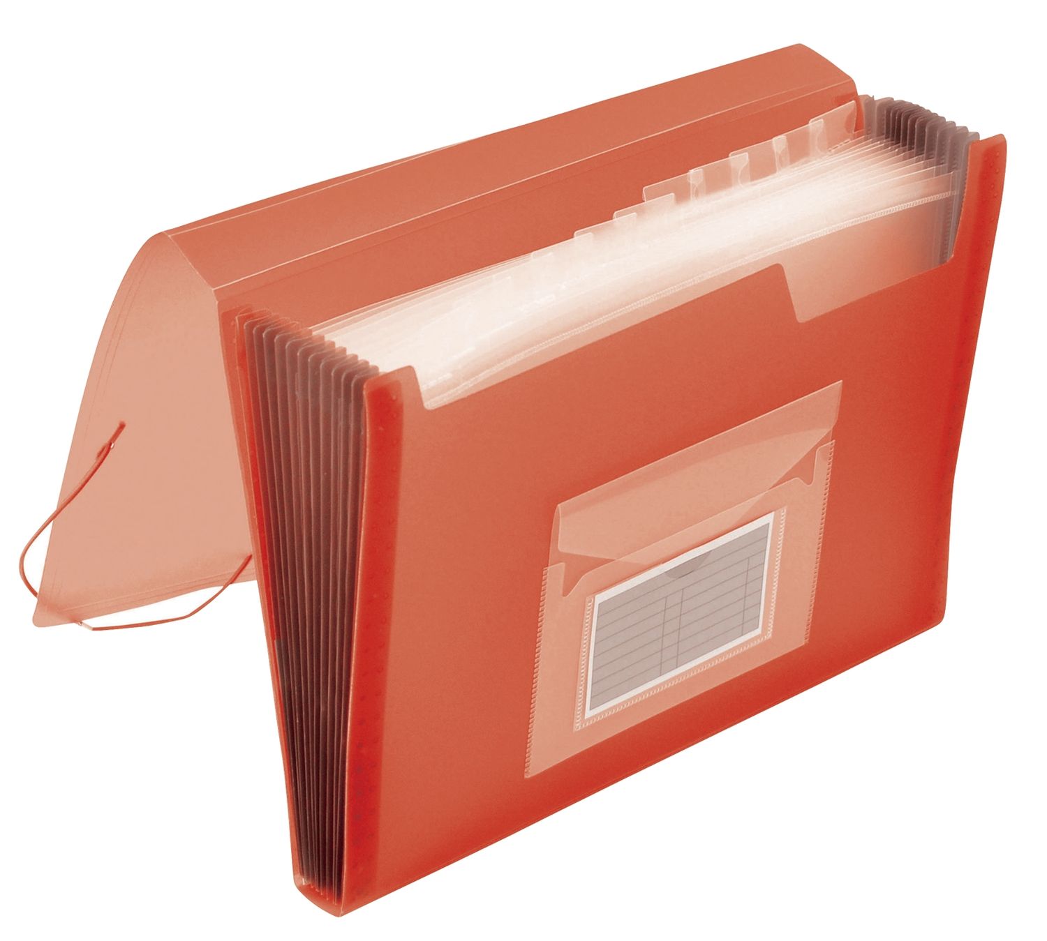 Fächermappe Q-Connect® KF02478 mit 13 Fächern, DIN A4, 250 Blatt, PP, transparent - rot