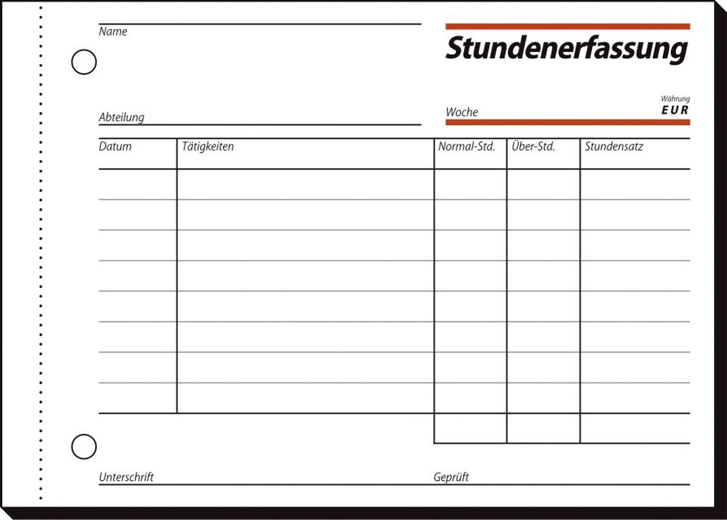 Stundenerfassung - A6 quer, MP, BL, 50 Blatt Stundenerfassung - A6 quer, MP, BL, 50 Blatt