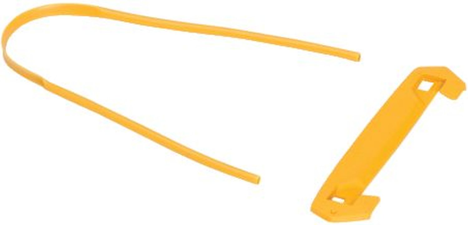 Abheftbügel Tube-Clip Bankers Box® 1189101, Kunststoff mit Deckschiene, Armlänge 97 mm, weiß/gelb, 100er Pack