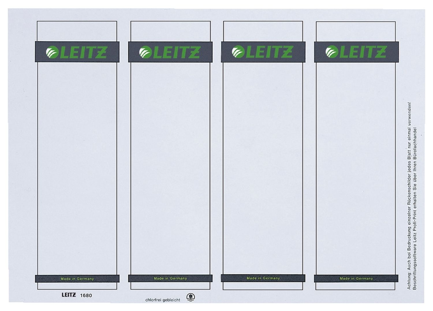 Rückenschilder Leitz 1680-00-85 Einsteckschild, PC-beschriftbar, breit/kurz 56 x 190 mm, 100 Stück, lichtgrau Rückenschilder Leitz 1680-00-85 Einsteckschild, PC-beschriftbar, breit/kurz 56 x 190 mm, 100 Stück, lichtgrau