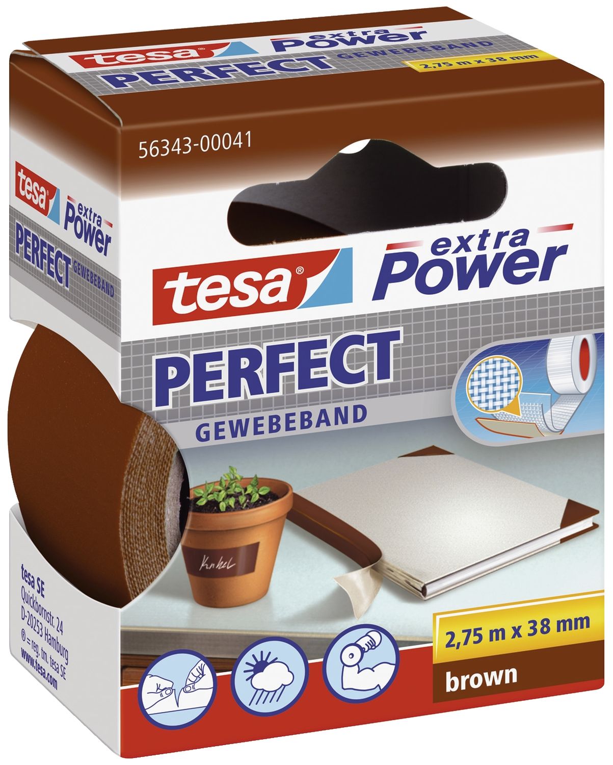 Gewebeklebeband extra Power Perfect - 2,75 m x 38 mm, braun