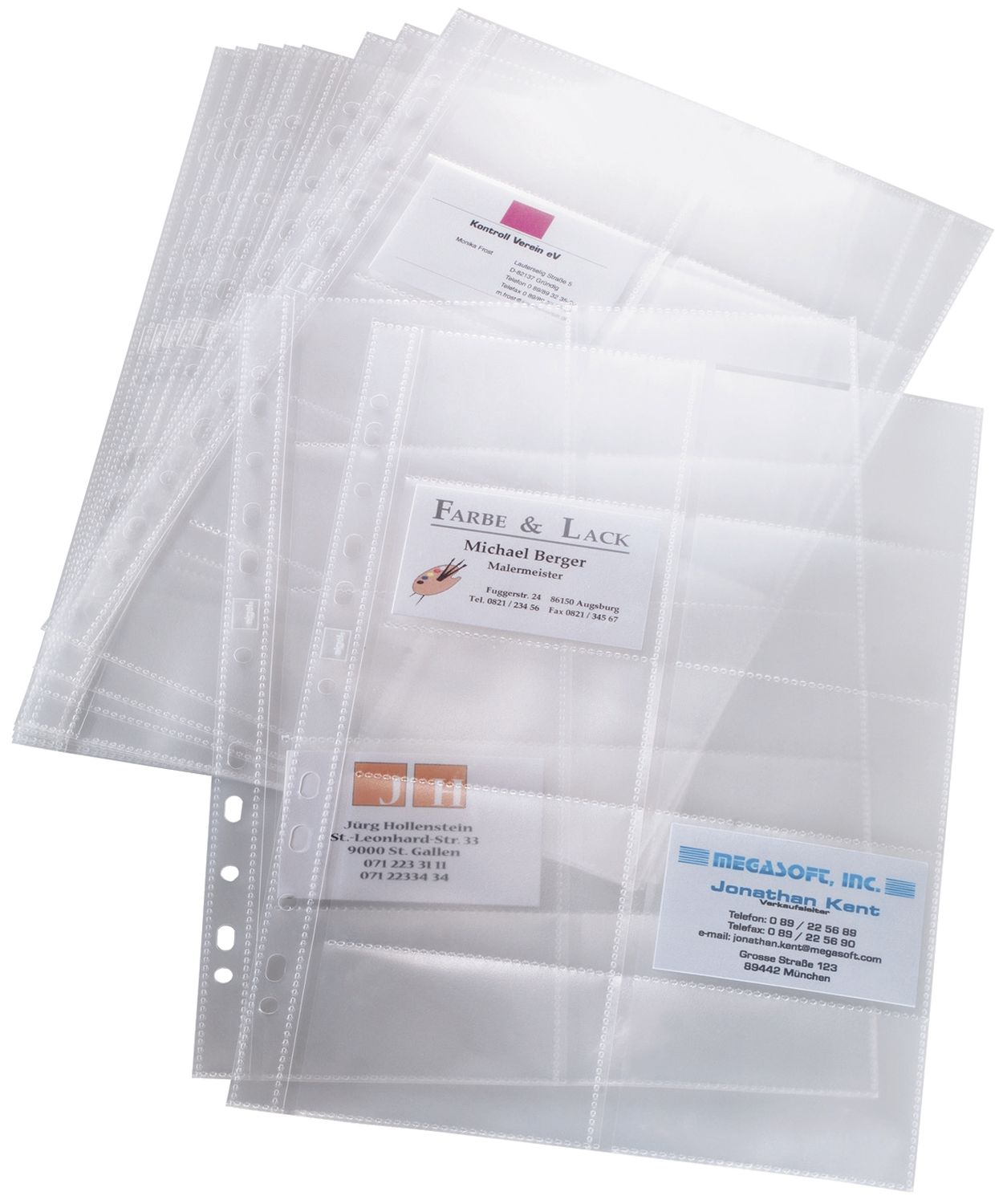 Hüllen für Visitenkarten-Ringbücher, zweireihig, A4, 10 Sichthüllen, für bis zu 200 Karten (max. 90x58 mm) Hüllen für Visitenkarten-Ringbücher, zweireihig, A4, 10 Sichthüllen, für bis zu 200 Karten (max. 90x58 mm)