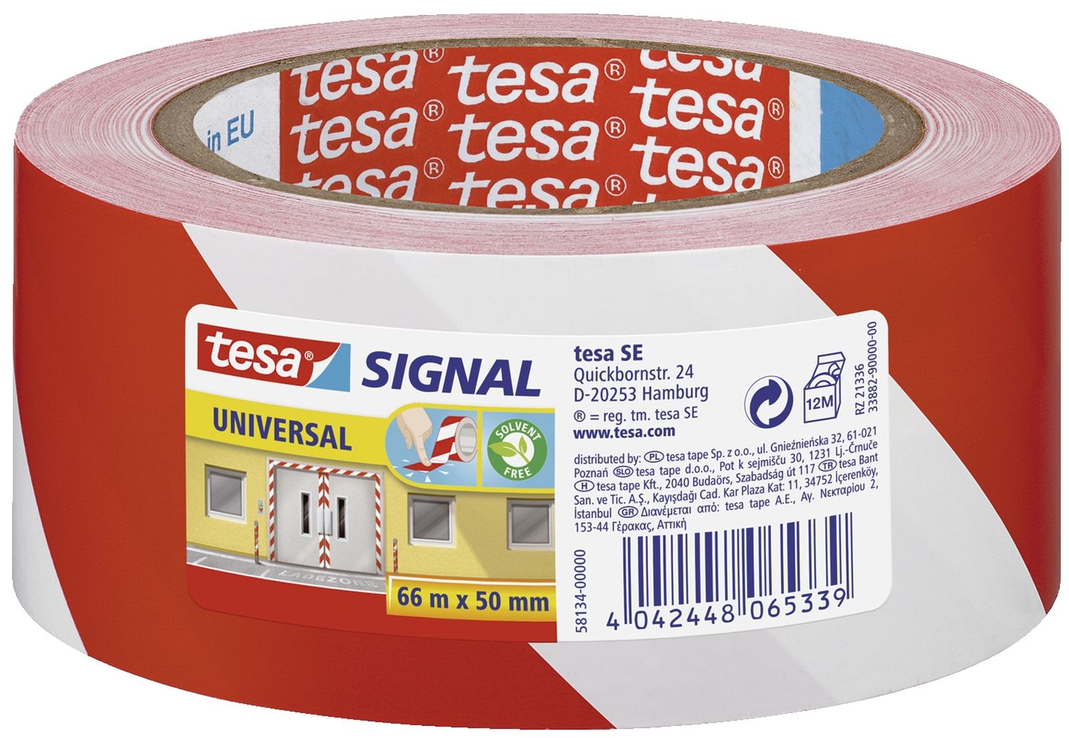 Markierungsklebeband Universal tesa® 58134, rot/weiß, 66 mm x 50 m