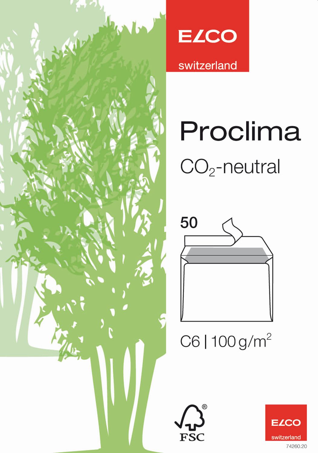 Briefhülle Proclima Elco 74260.20, C6, hochweiß, Haftklebung, 100 g/qm, 50 Stück Box