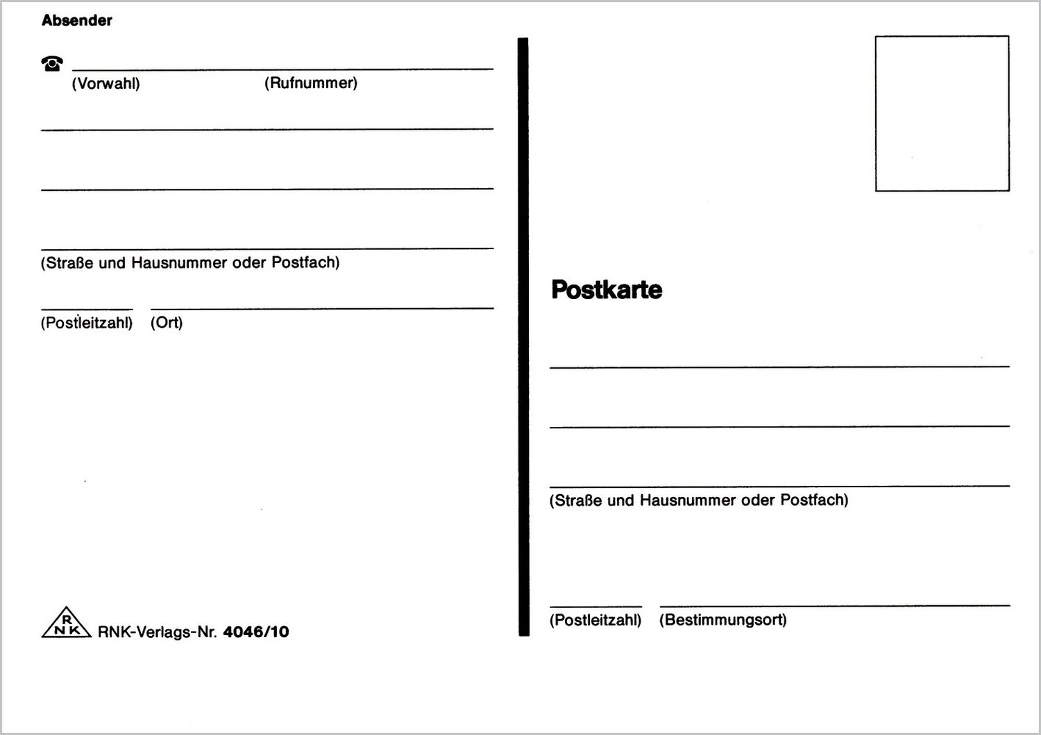 Postkarte - A6, mit Absender, 10 Stück