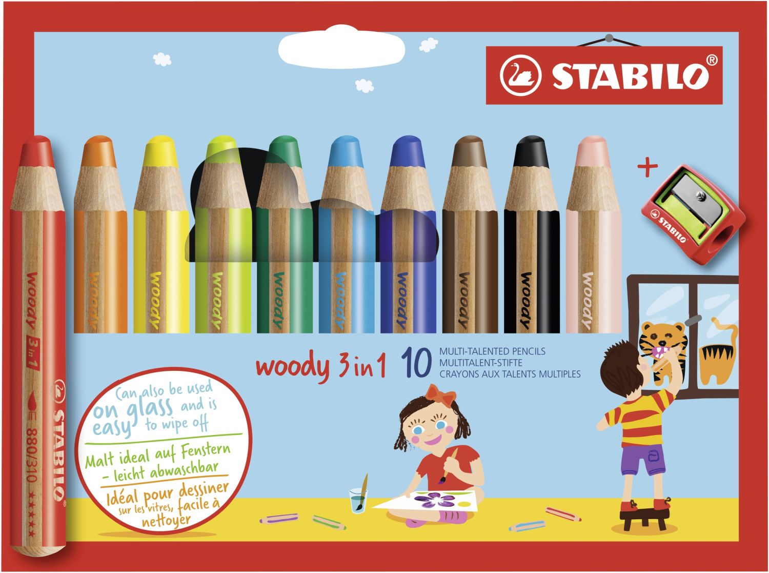 Buntstift, Wasserfarbe & Wachsmalkreide - woody 3 in 1 - 10er Pack mit Spitzer - mit 10 verschiedenen Farben Buntstift, Wasserfarbe & Wachsmalkreide - woody 3 in 1 - 10er Pack mit Spitzer - mit 10 verschiedenen Farben