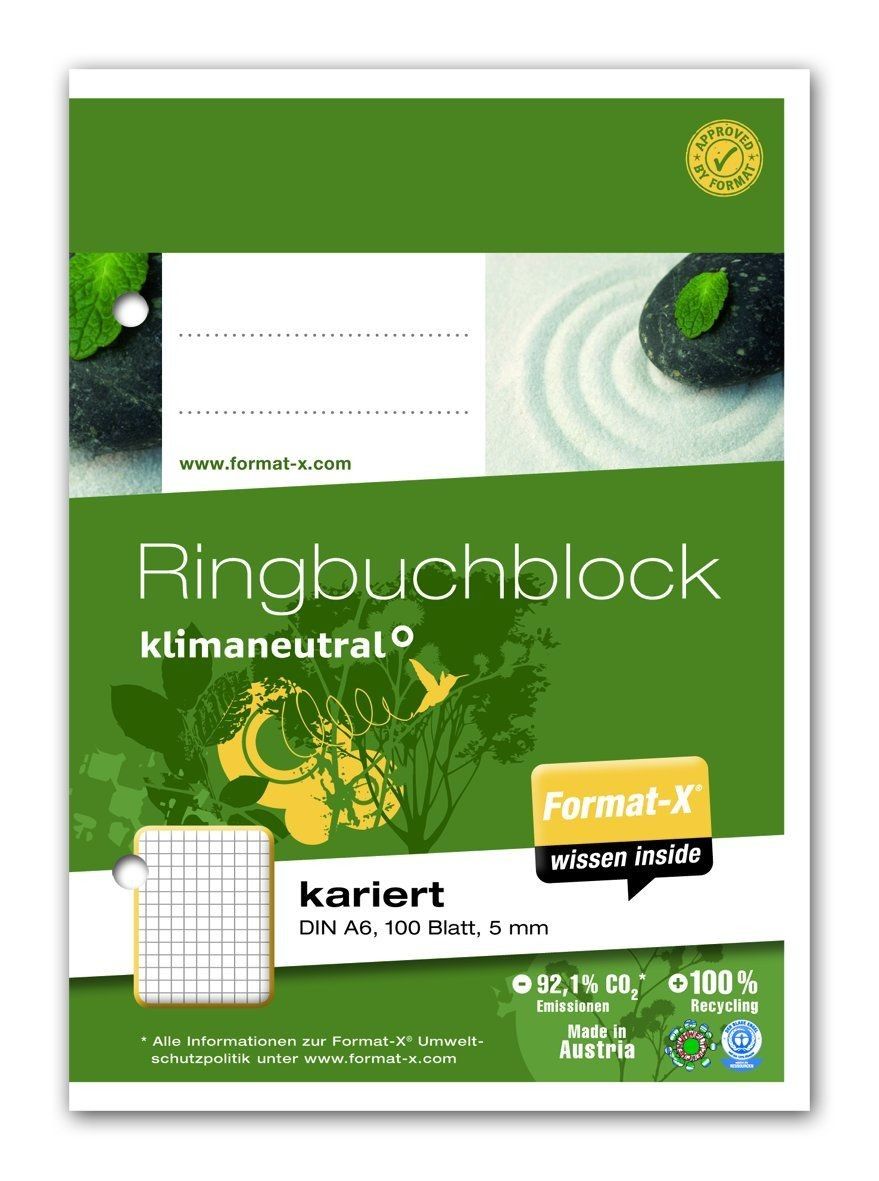 Ringbuchblock - A6, 100 Blatt, 70 g/qm, kariert Ringbuchblock - A6, 100 Blatt, 70 g/qm, kariert