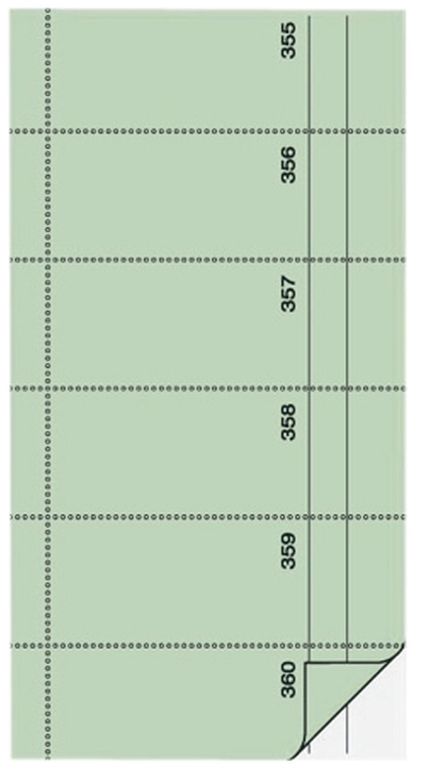 Bonbuch - o. Kellner-Nr., 360 Abrisse, SD, hellgrün, 105x200 mm, 2 x 60 Blatt Bonbuch - o. Kellner-Nr., 360 Abrisse, SD, hellgrün, 105x200 mm, 2 x 60 Blatt