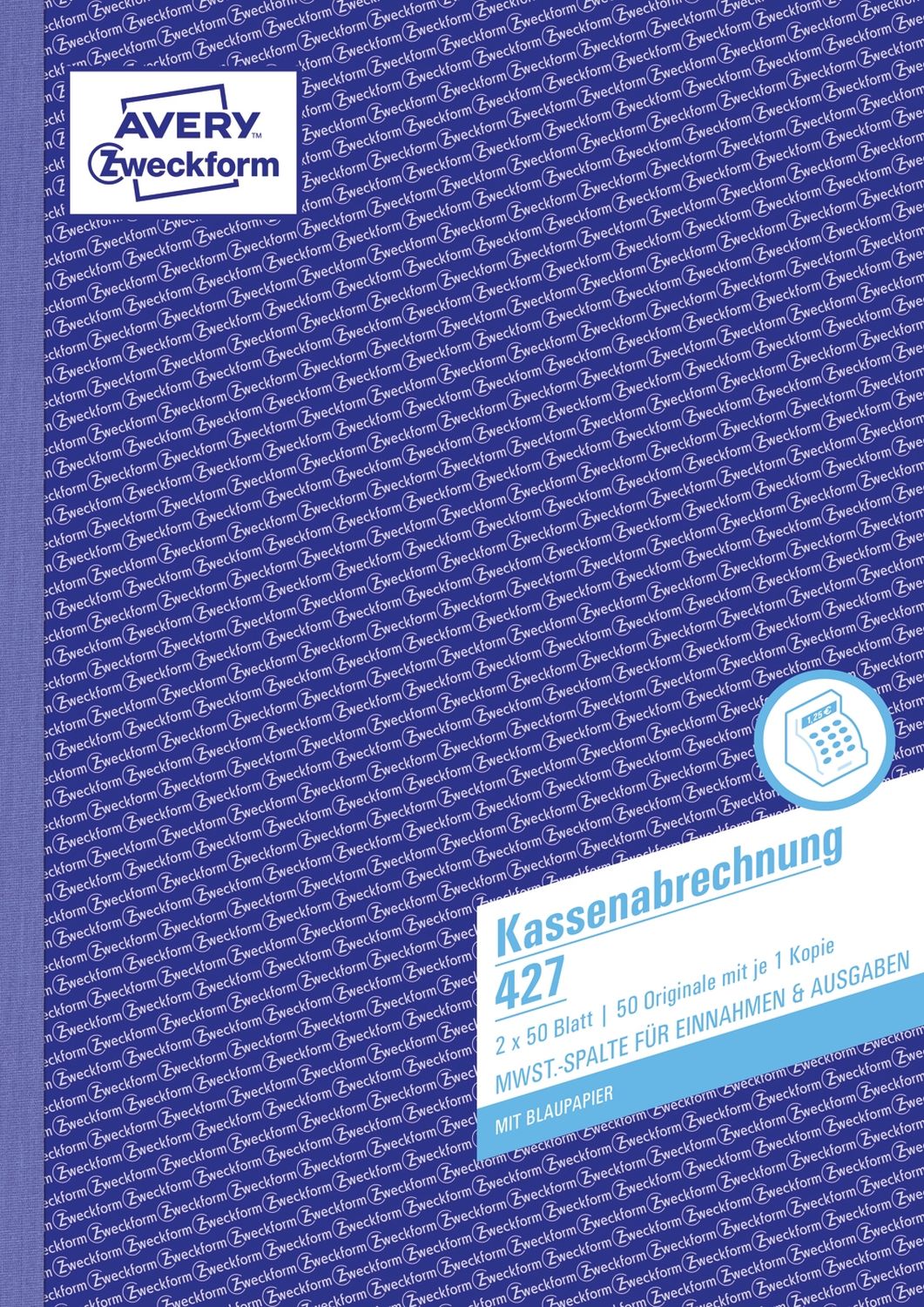 427 Kassenabrechnung, DIN A4, mit MwSt.-Spalte, 2 x 50 Blatt, weiß, gelb 427 Kassenabrechnung, DIN A4, mit MwSt.-Spalte, 2 x 50 Blatt, weiß, gelb