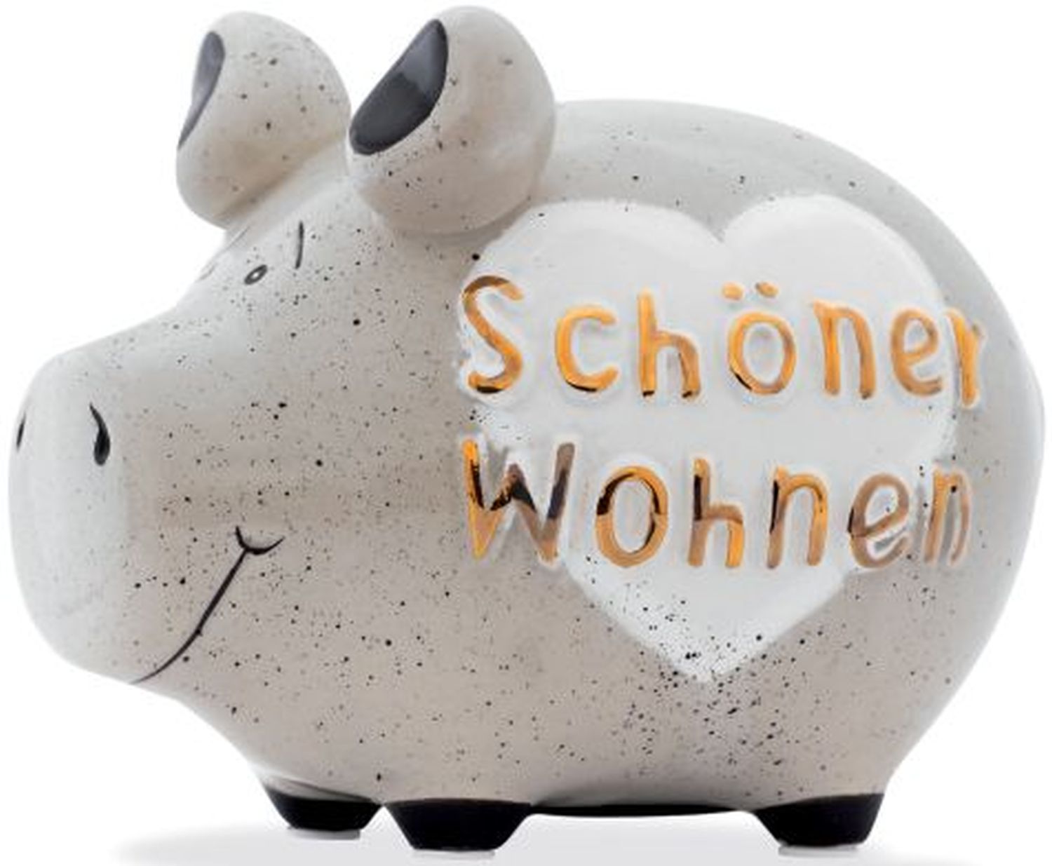 Spardose Schwein "Schöner Wohnen" - Keramik, Gold-Edition, klein