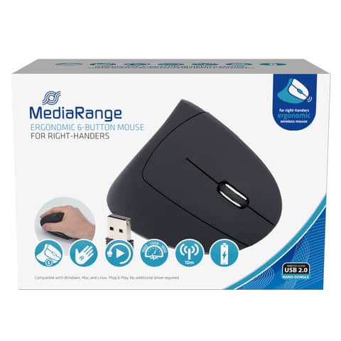 Maus MediaRange MROS232, für Rechtshänder, kabellos, 6 Tasten, 1.600 dpi, schwarz