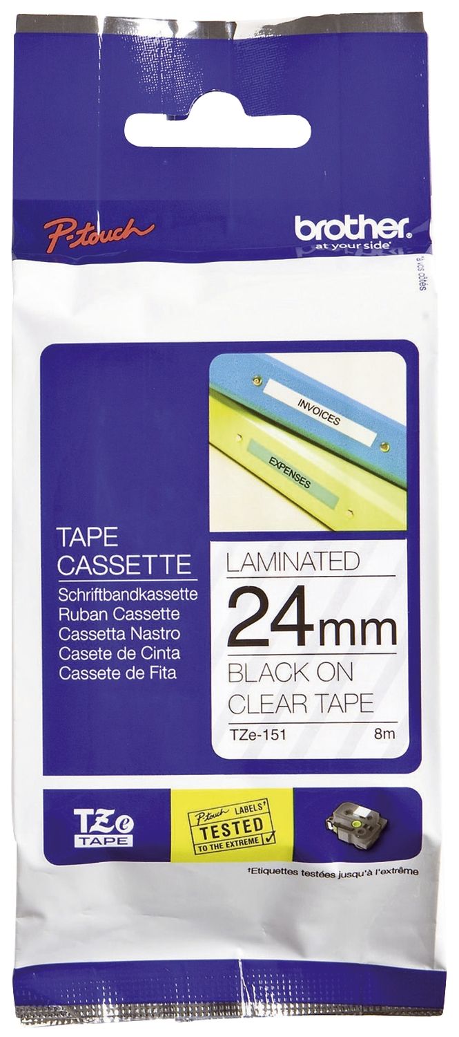 TZe-151 Schriftbandkassette - laminiert, 24 mm x 8 m, schwarz auf farblos TZe-151 Schriftbandkassette - laminiert, 24 mm x 8 m, schwarz auf farblos