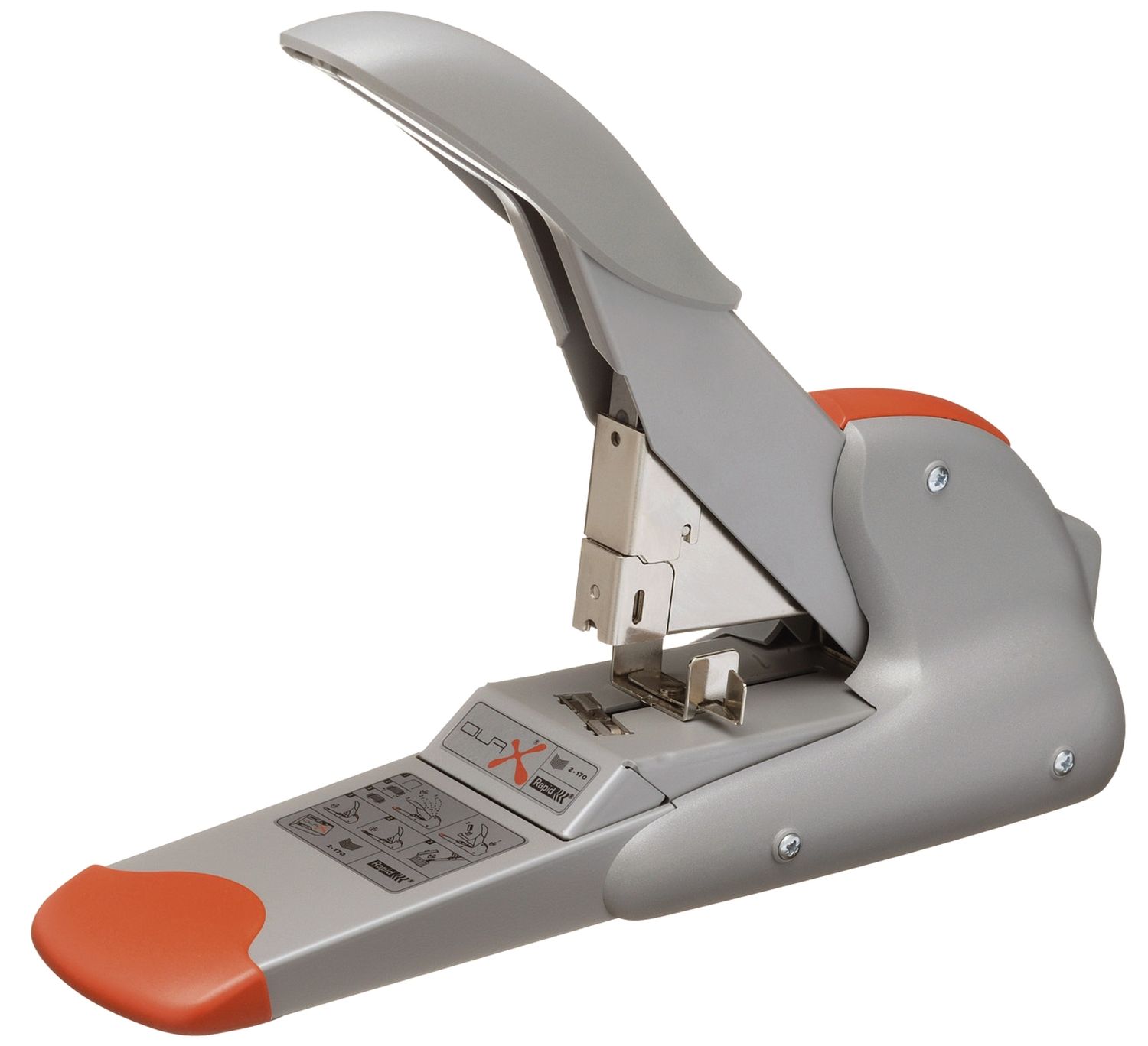 Blockheftgerät DUAX®, Stahl, 170 Blatt, Flachheftung, silber/orange Blockheftgerät DUAX®, Stahl, 170 Blatt, Flachheftung, silber/orange
