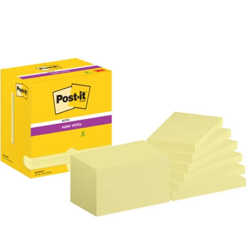Haftnotiz Post-it Super Sticky Notes 655-12SS-CY, 76 x 127 mm, gelb, 12 x 90 Blatt