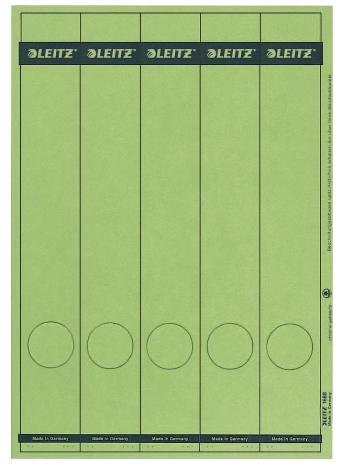 Rückenschild Leitz 1688-00-55, PC-beschriftbare, lang/schmal 38 x 285 mm, 75 Stück, grün Rückenschild Leitz 1688-00-55, PC-beschriftbare, lang/schmal 38 x 285 mm, 75 Stück, grün