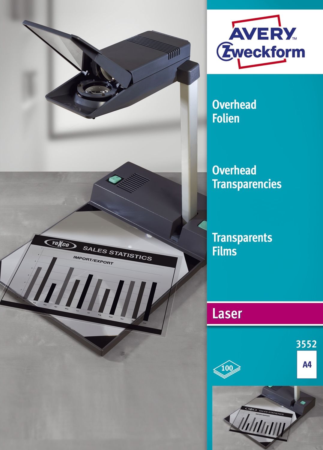 3552 Overhead-Folien - A4, spezialbeschichtet, Stärke 0,10 mm, 100 Blatt 3552 Overhead-Folien - A4, spezialbeschichtet, Stärke 0,10 mm, 100 Blatt