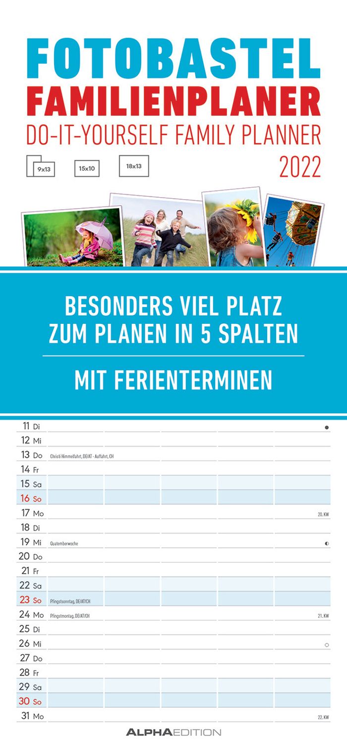 Bastelkalender Familienplaner - 21 x 45 cm, 5 Spalten Bastelkalender Familienplaner - 21 x 45 cm, 5 Spalten
