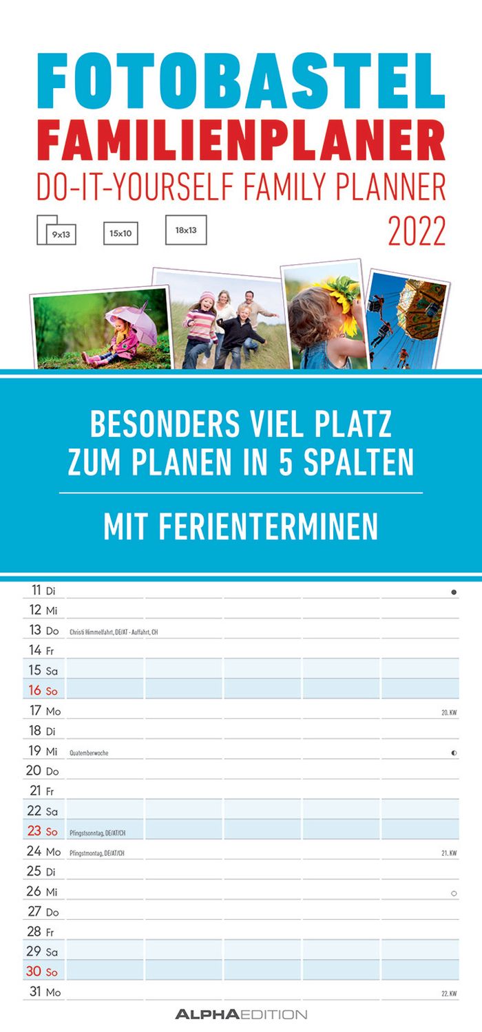 Bastelkalender Familienplaner - 21 x 45 cm, 5 Spalten