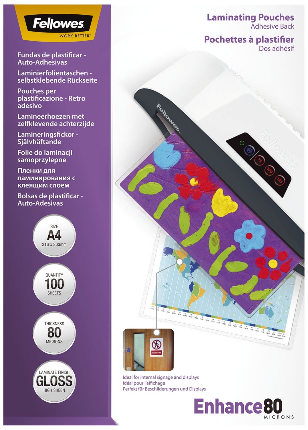 Laminierfolie Enhance Mikron Peel & Stick - A4, glänzend, 80 mym, 100 Stück Laminierfolie Enhance Mikron Peel & Stick - A4, glänzend, 80 mym, 100 Stück