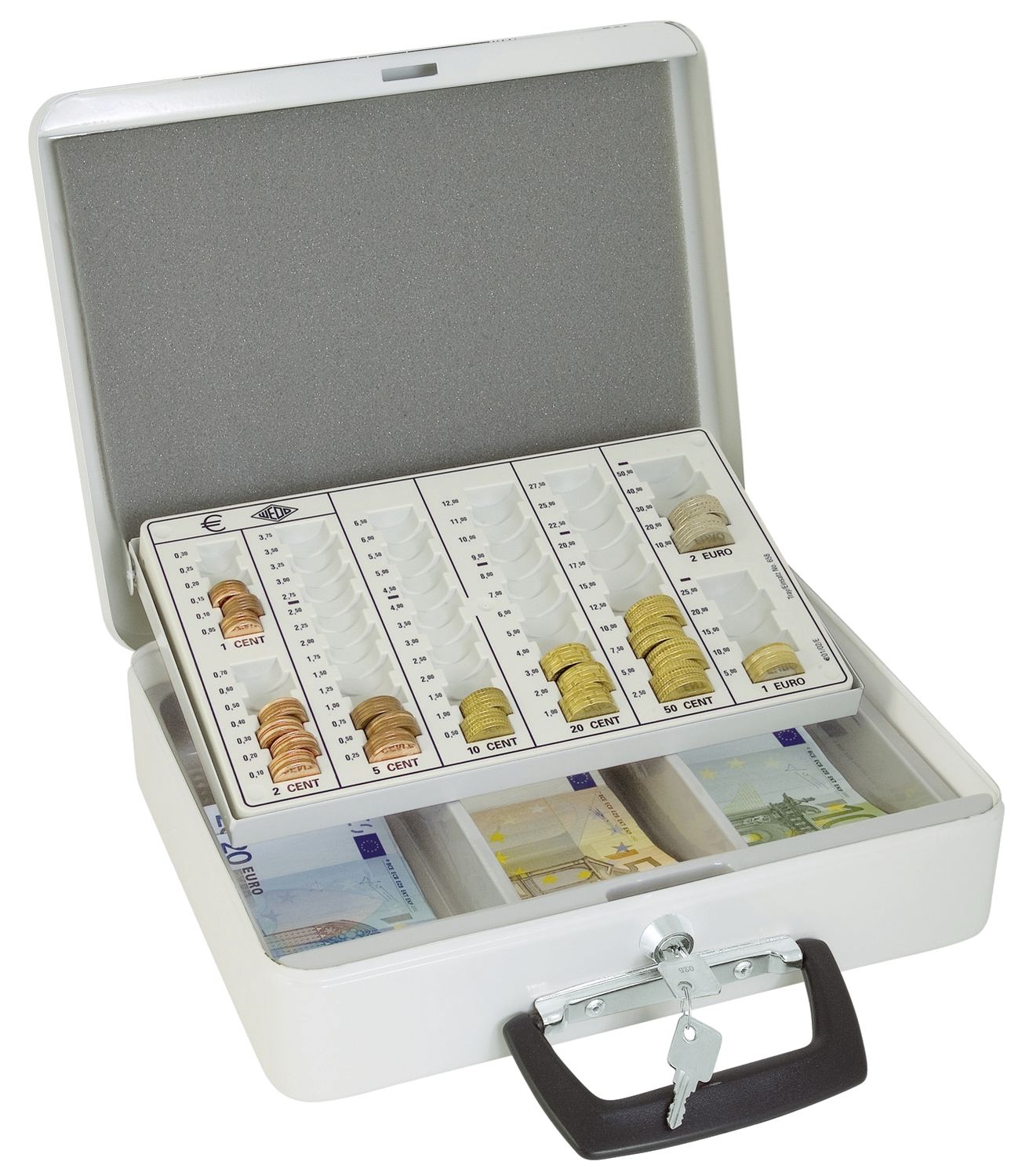 Geldzählkassette Europa - 315 x 245 x 95 mm, grau/weiß Geldzählkassette Europa - 315 x 245 x 95 mm, grau/weiß
